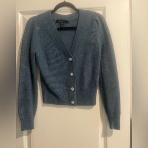 Elegant Blue Women's Cardigan with Crystal Buttons